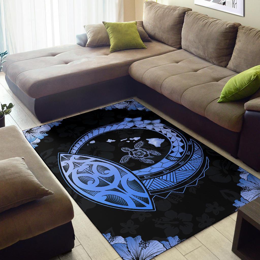 Hawaii Turtle Hibiscus Corner Map Polynesian Area Rug AH - Polynesian Pride