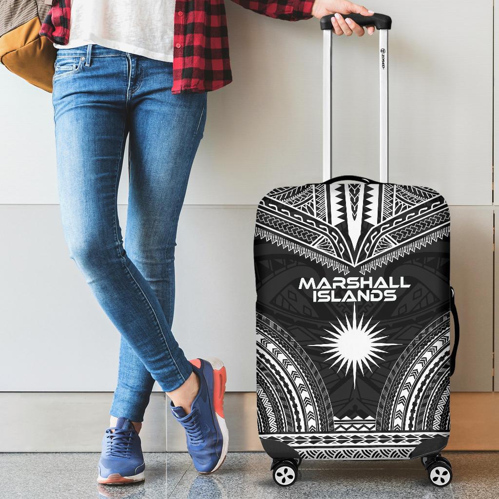 Marshall Islands Polynesian Chief Luggage Cover - Black Version - Polynesian Pride