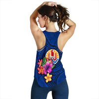 Tahiti Polynesian Women's Racerback Tank - Floral With Seal Blue - Polynesian Pride