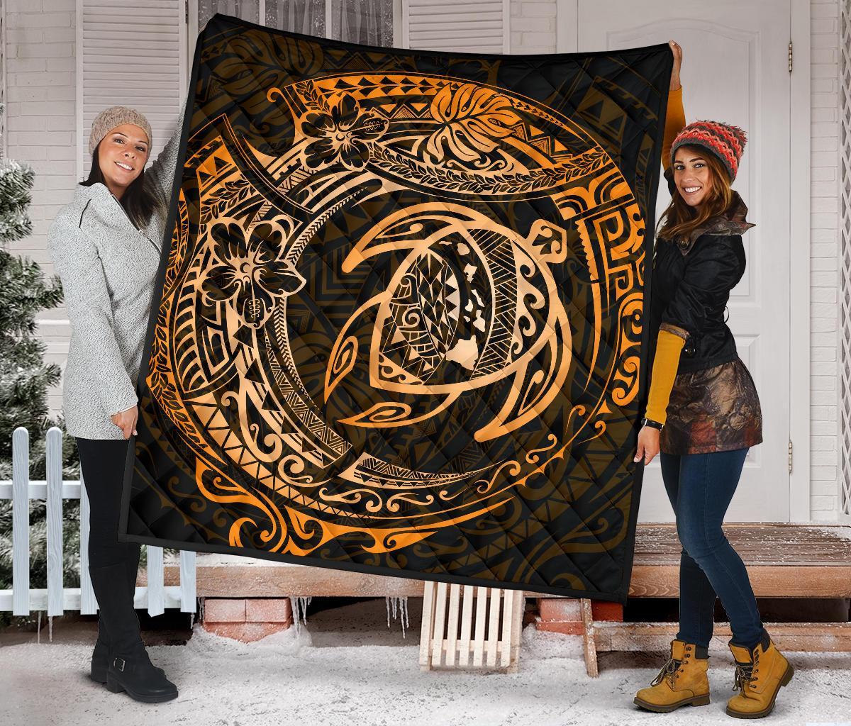 Hawaiian Turtle Polynesian Gold Premium Quilt - Polynesian Pride