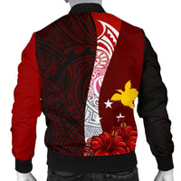 Papua New Guinea Polynesian Custom Personalised Men's Bomber Jacket - Coat Of Arm With Hibiscus - Polynesian Pride