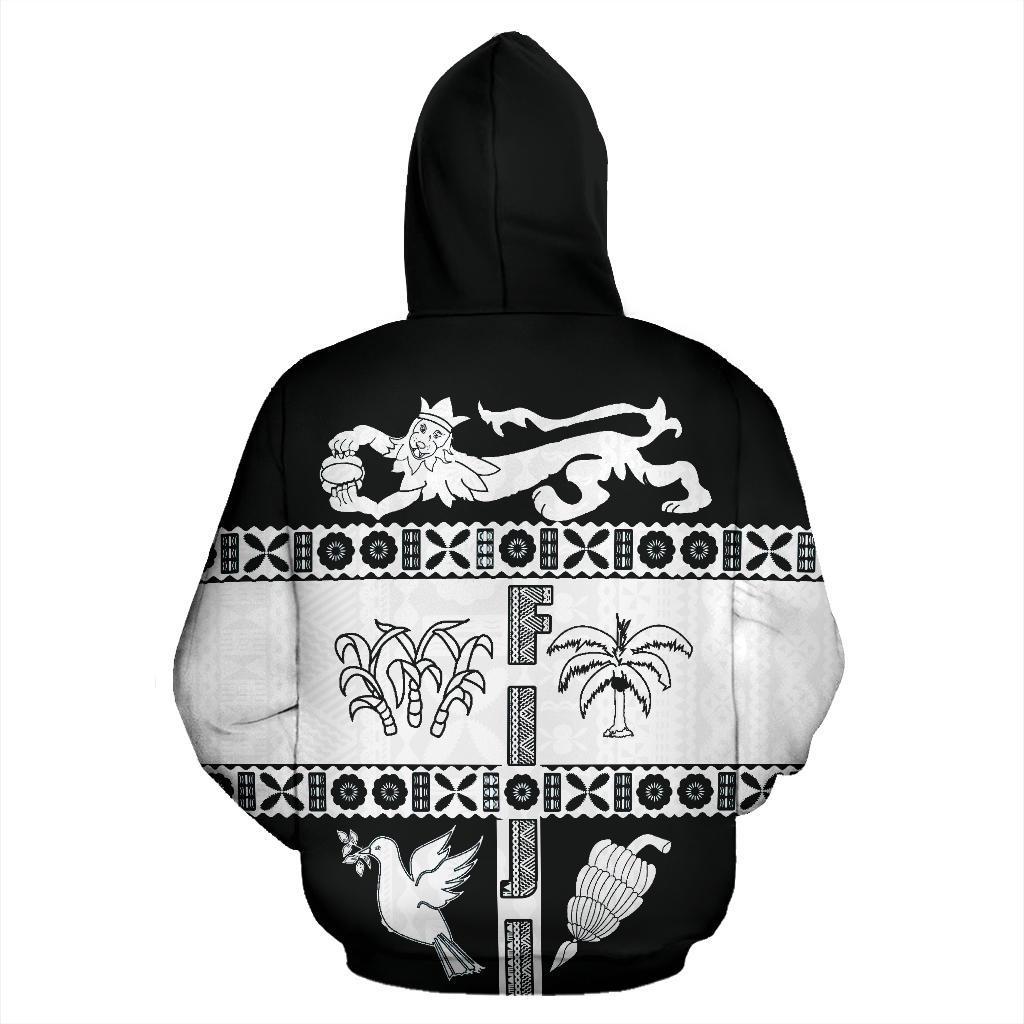 Fiji Tapa Zip Hoodie Fiji White Coat of Arms - Polynesian Pride