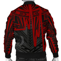 Pohnpei Men's Bomber Jacket - Pohnpei Seal In Heartbeat Patterns Style (Red) - Polynesian Pride