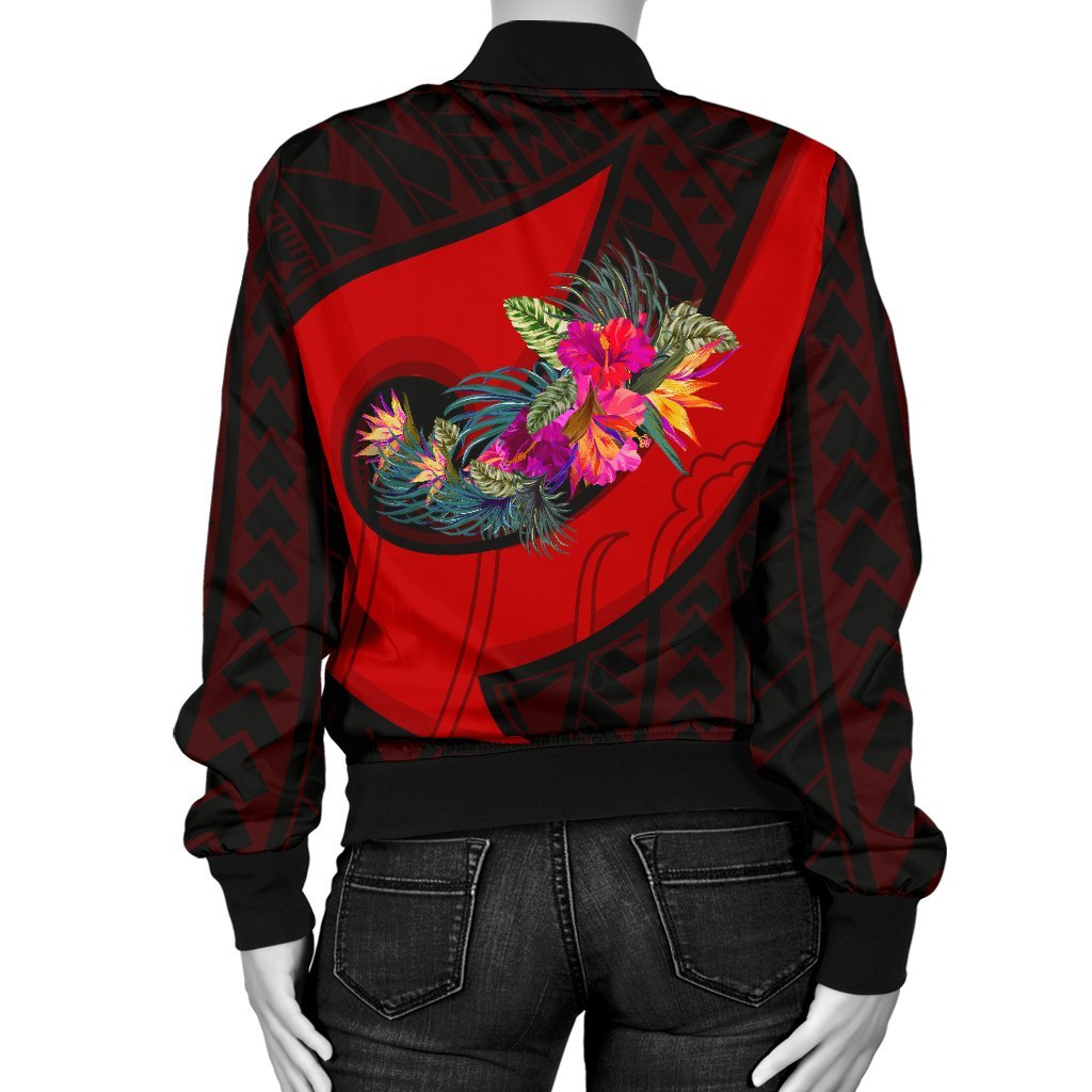 Chuuk Sp - Polynesian Hook And Hibiscus Bomber Jacket (Red) - Polynesian Pride