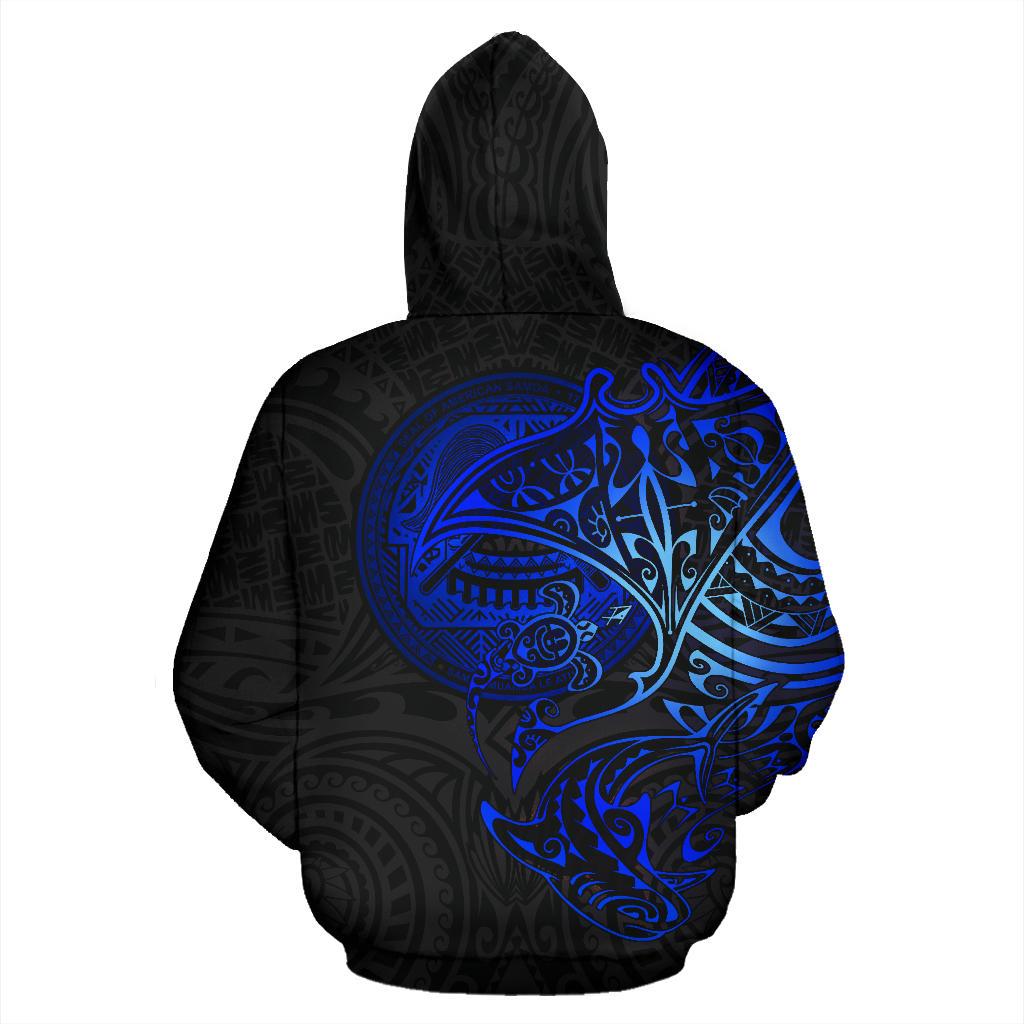 American Samoa Polynesian Zip up Hoodie Blue Turtle Shark Manta - Polynesian Pride