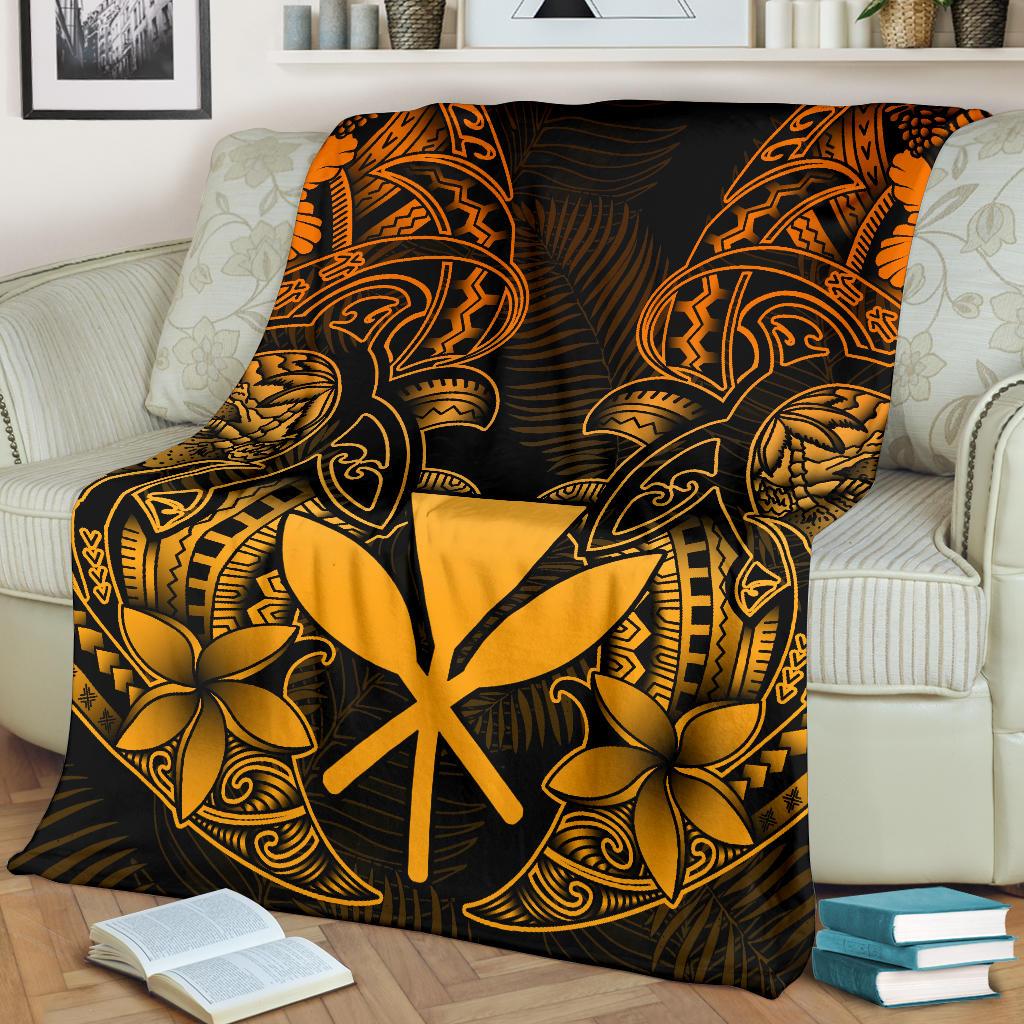 Polynesian Hawaii (Kanaka Maoli) Premium Blanket - Gold Turtle Homeland - Polynesian Pride