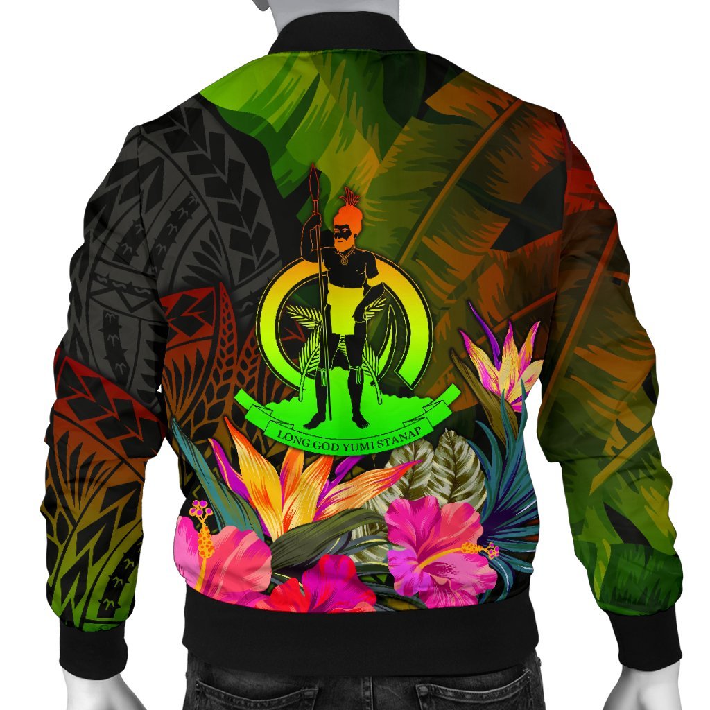 Vanuatu Polynesian Personalised Men's Bomber Jacket - Hibiscus and Banana Leaves - Polynesian Pride