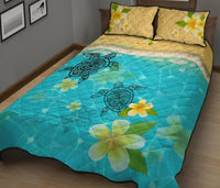Hawaii Quilt Bed Set - Tiki Face In Turtles And Plumeria On Beach - Polynesian Pride