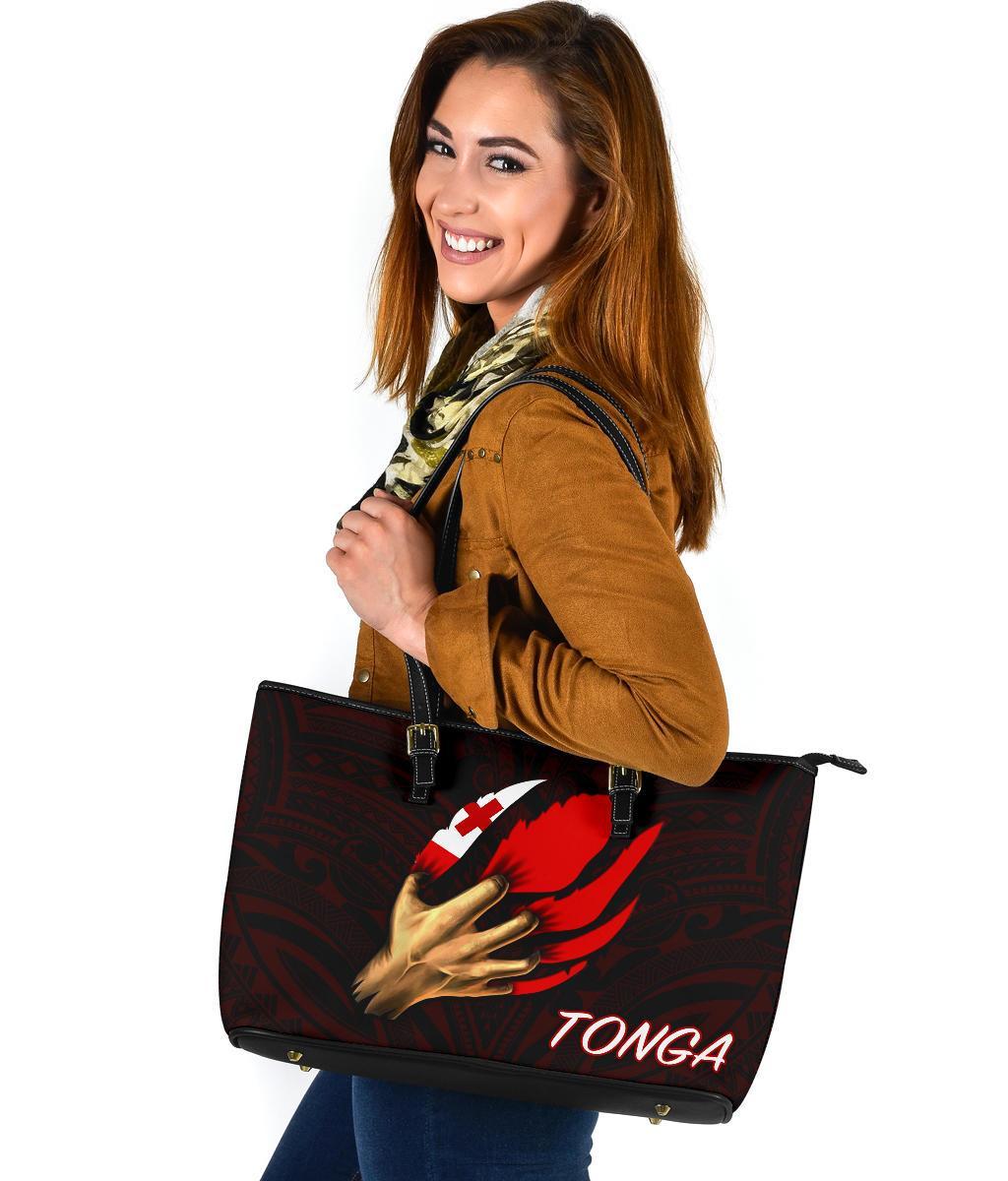 Tonga Leather Tote Bag - Tonga In Me (Red) - Polynesian Pride