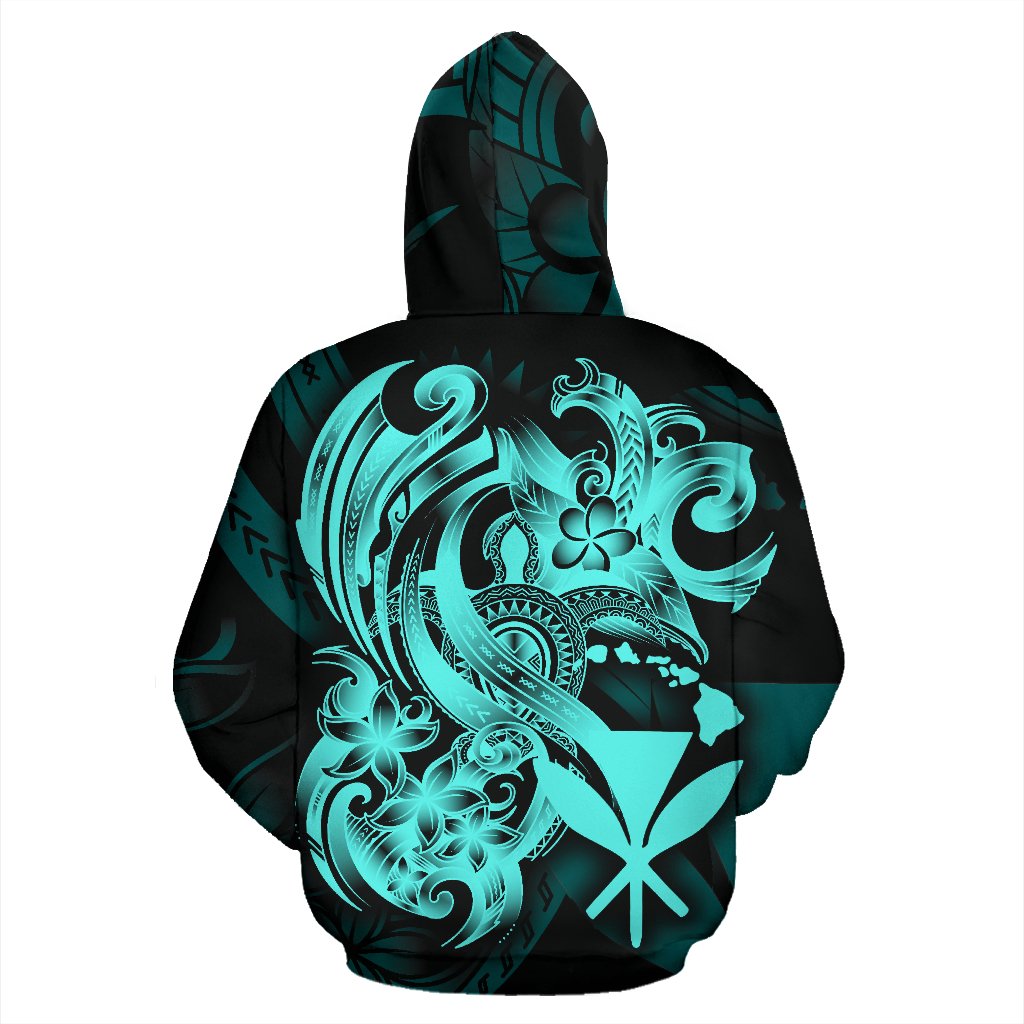 Polynesian Hawaii All Over Zip up Hoodie Kanaka Maoli Blue Turtle - Polynesian Pride
