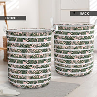 Hawaii Tropical Dark Green Leaves Seamless Pattern White Stripes Pink Background Hawaii Laundry Basket - Polynesian Pride