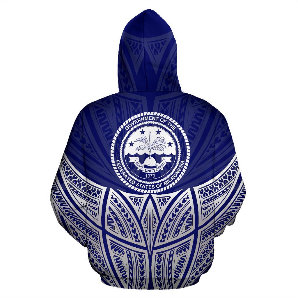 Federated States of Micronesia Polynesian Zip up Hoodie Blue Pride Map and Seal - Polynesian Pride