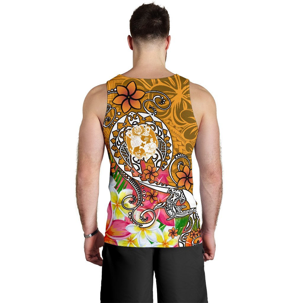 Tonga Men's Tank Top - Turtle Plumeria (Gold) - Polynesian Pride