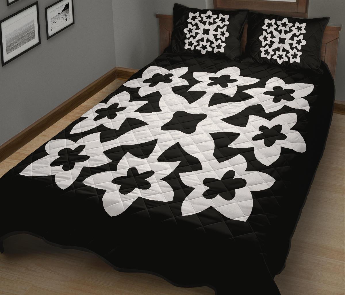 Hawaiian Quilt Bed Set Royal Pattern - Black And White - A1 Style - Polynesian Pride