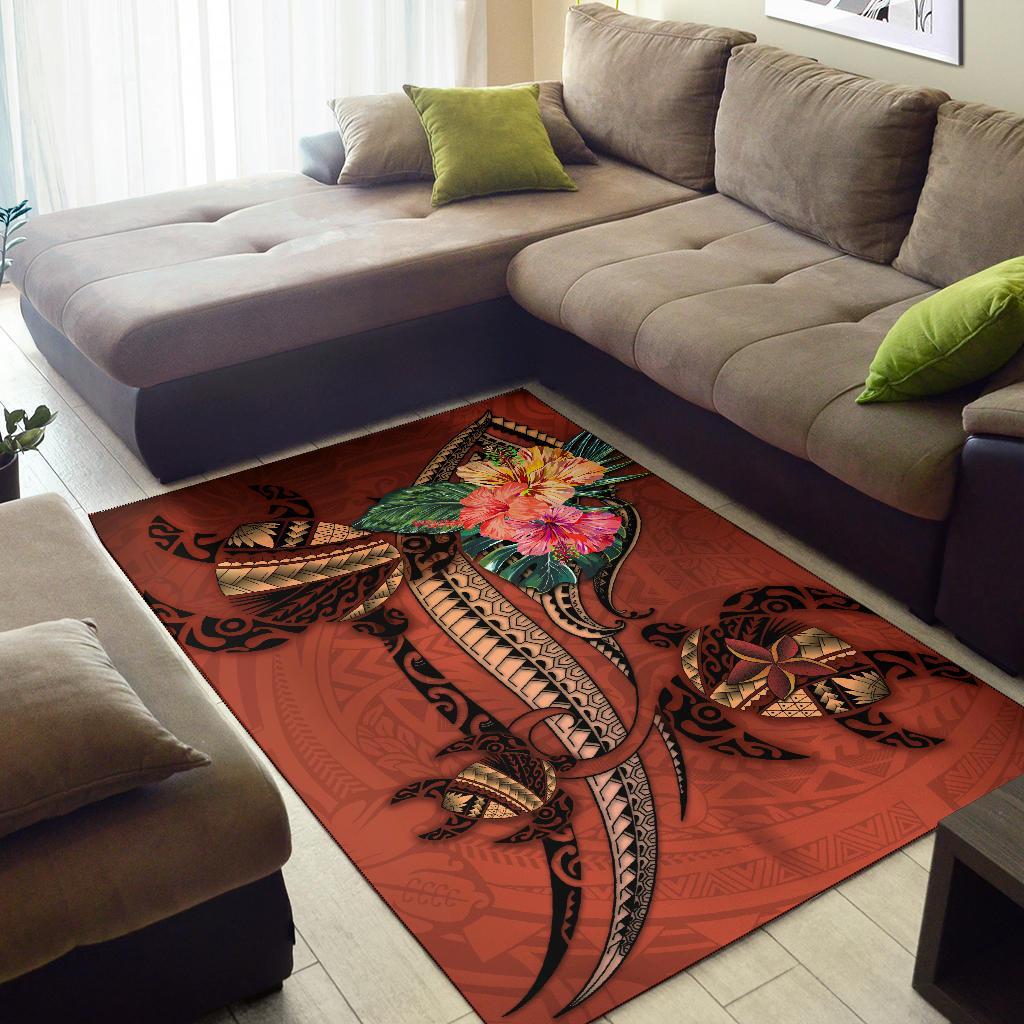 Polynesian Turtle Area Rug - Tribal Tattoo with Hibiscus Coral - Polynesian Pride