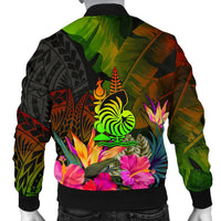 New Caledonia Polynesian Personalised Men's Bomber Jacket - Hibiscus and Banana Leaves - Polynesian Pride