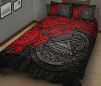 American Samoa Polynesian Quilt Bed Set - American Samoa Seal & Red Turtle Hibiscus - Polynesian Pride