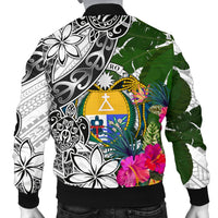 Nauru Men's Bomber Jacket White - Turtle Plumeria Banana Leaf Crest - Polynesian Pride