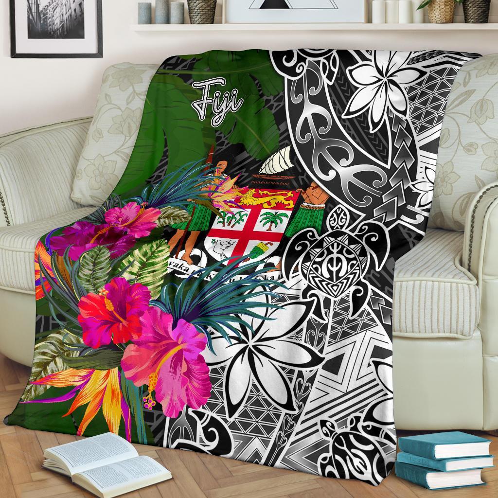 Fiji Premium Blanket - Turtle Plumeria Banana Leaf Crest - Polynesian Pride