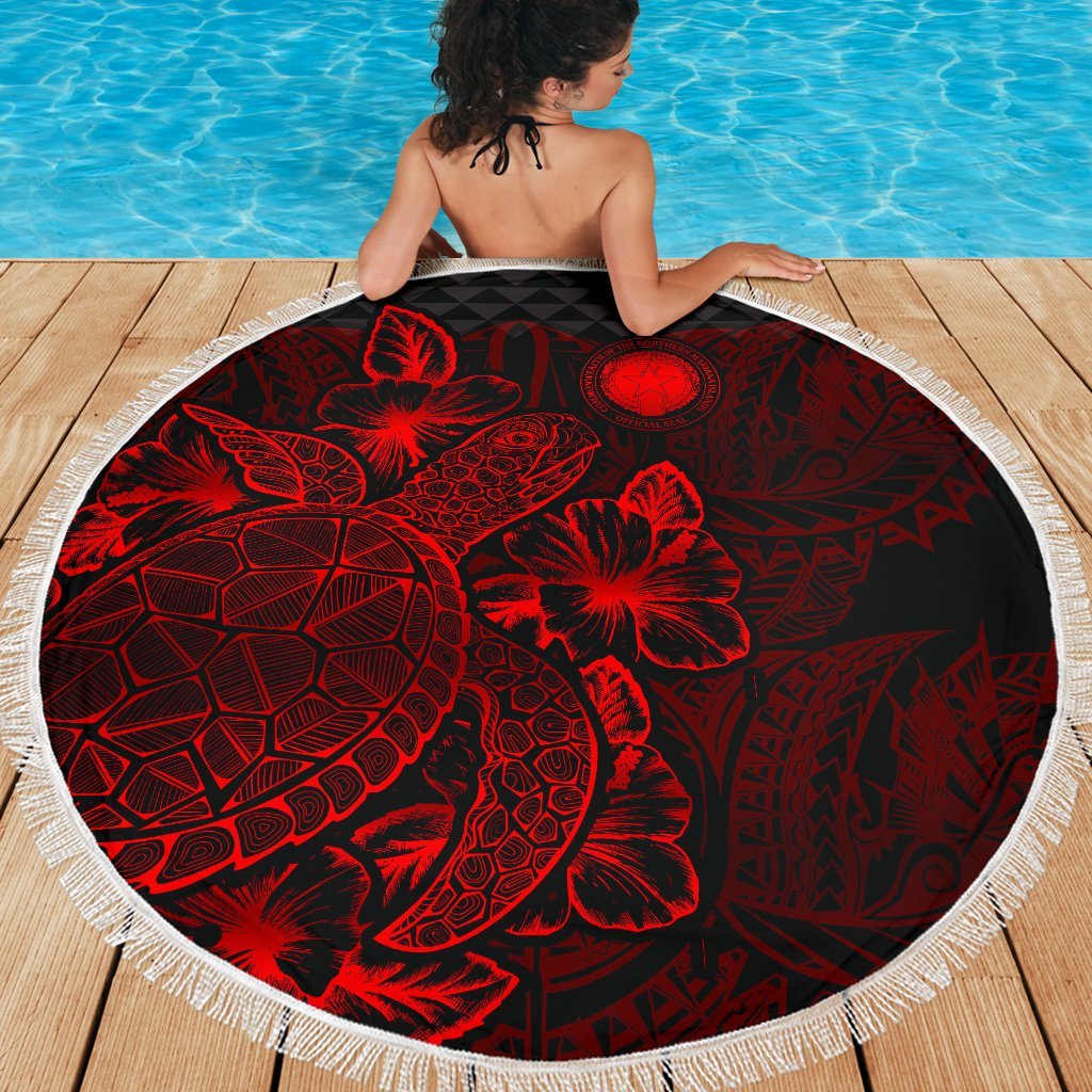 Northern Mariana Islands Polynesia Beach Blanket Turtle Hibiscus Red - Polynesian Pride
