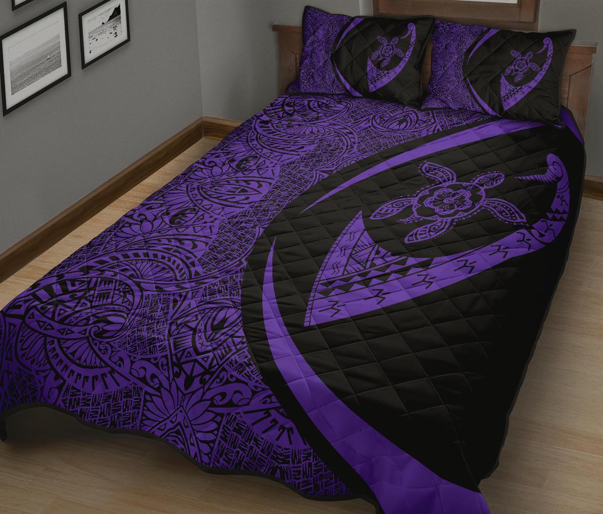 Hawaii Turtle Fish Hook Polynesian Quilt Bed Set Purple - Circle Style - Polynesian Pride