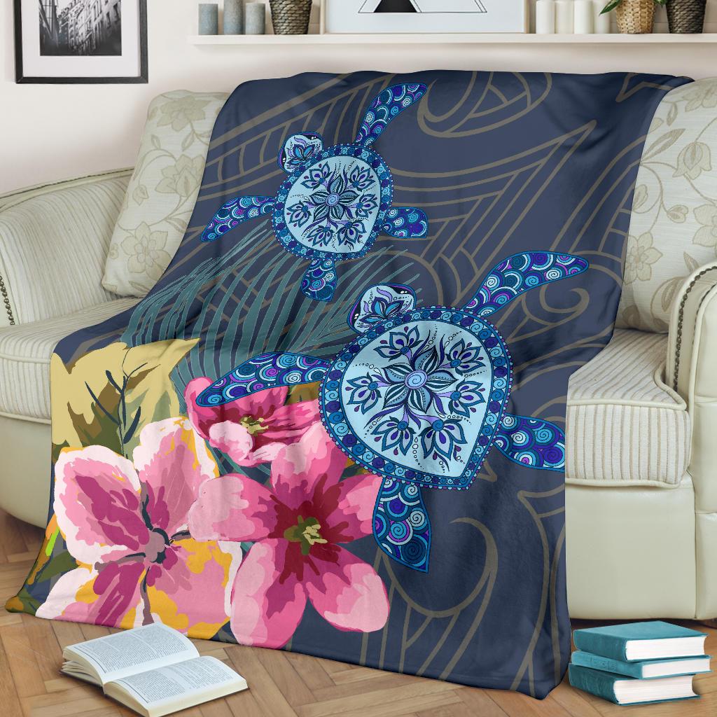 Hawaii Turtle Hibiscus Premium Blanket - LH Style - Polynesian Pride