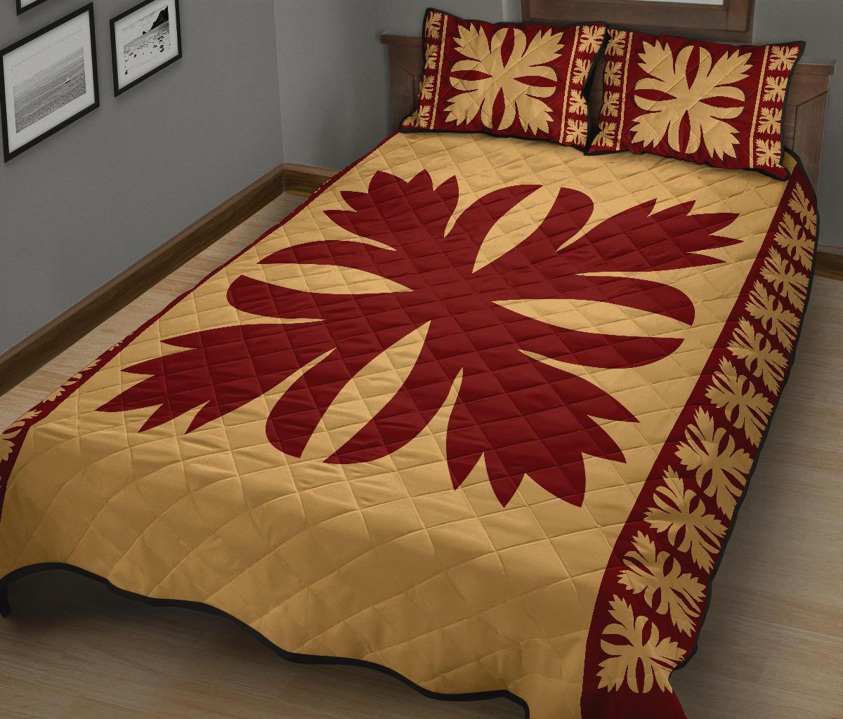 Hawaiian Quilt Pattern Flower Hula Quilt Bed Set - Polynesian Pride