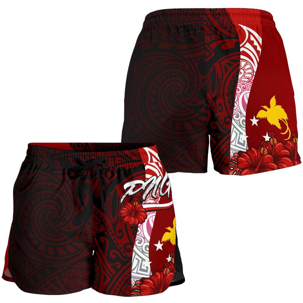 Papua New Guinea Polynesian Women's Shorts - Coat Of Arm With Hibiscus - Polynesian Pride