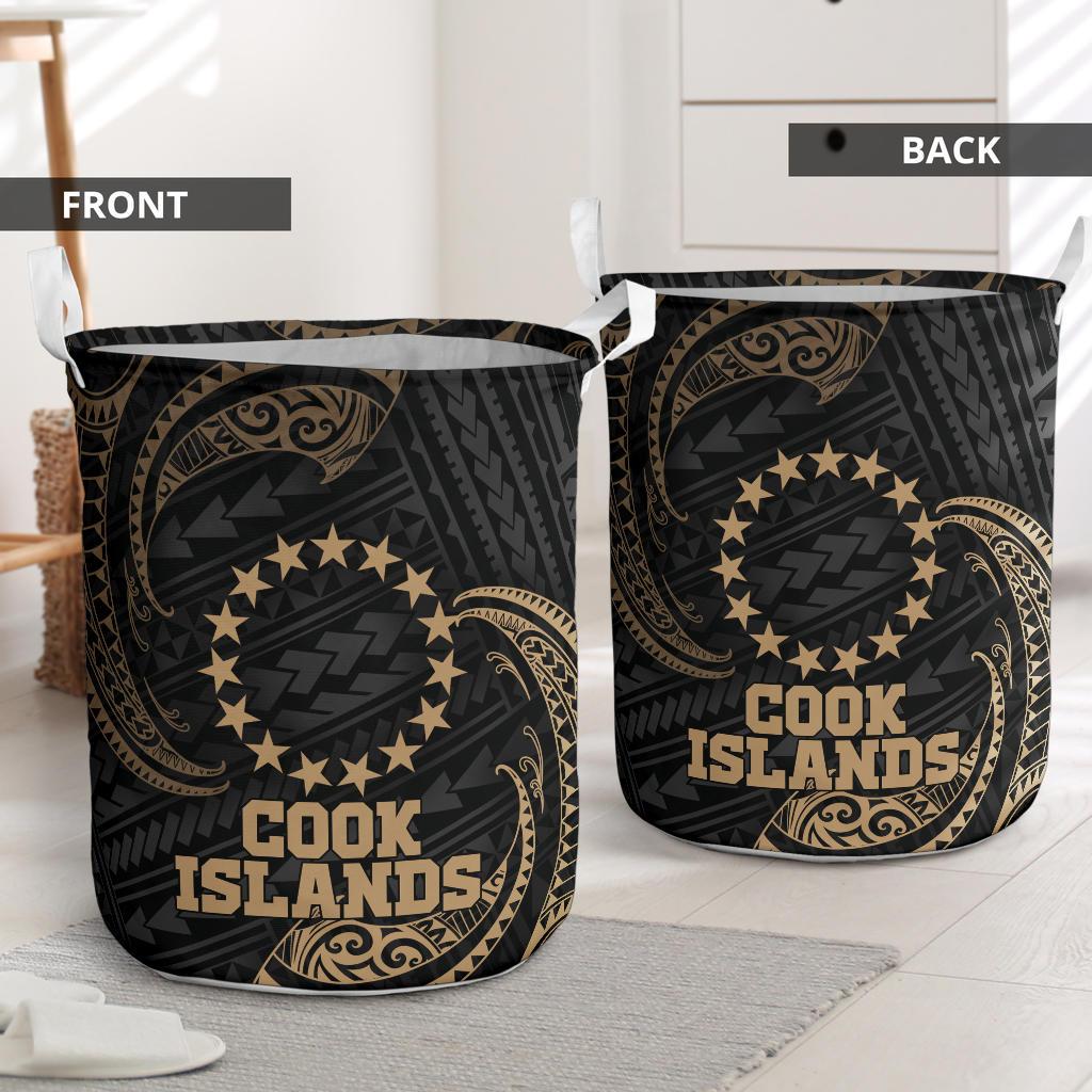 Cook Islands Polynesian Laundry Basket - Gold Tribal Wave - Polynesian Pride