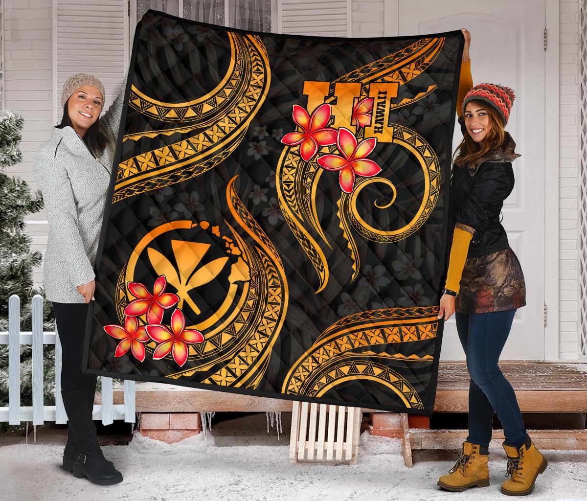 Polynesian Hawaii Premium Quilt - Gold Plumeria - Polynesian Pride