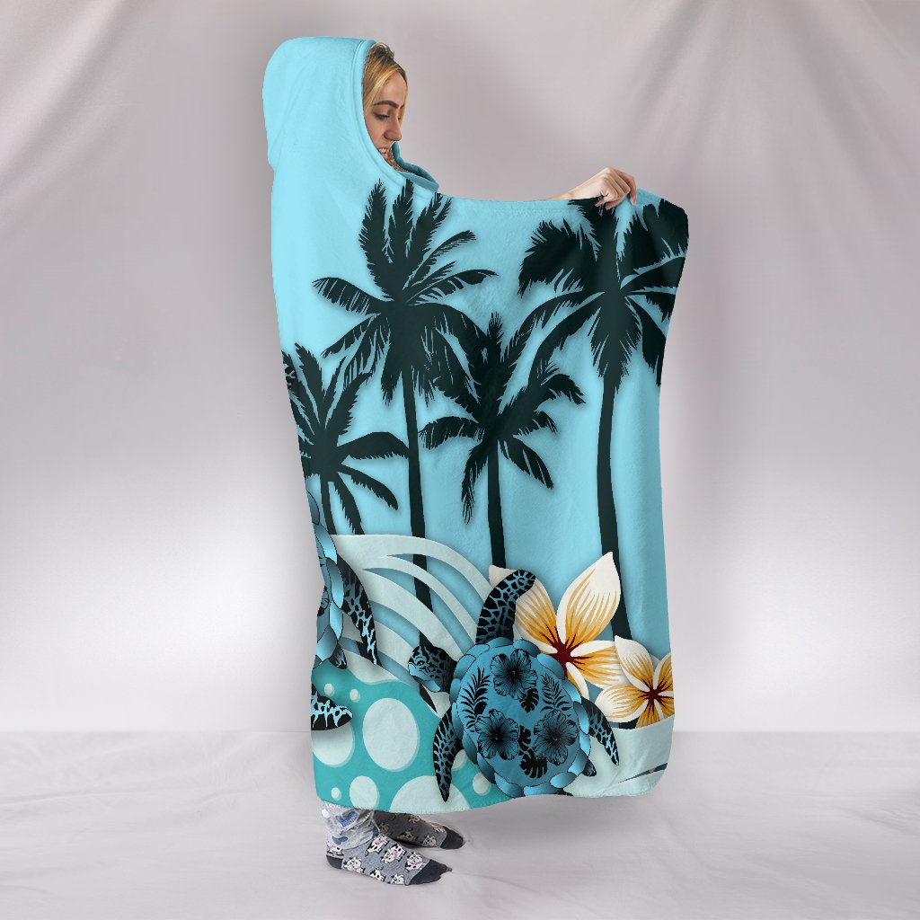 Cook Islands Hooded Blanket - Blue Turtle Hibiscus - Polynesian Pride