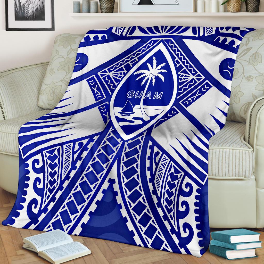Guam Polynesian Premium Blanket - Guam White Seal with Polynesian Tattoo Ver 02 - Polynesian Pride