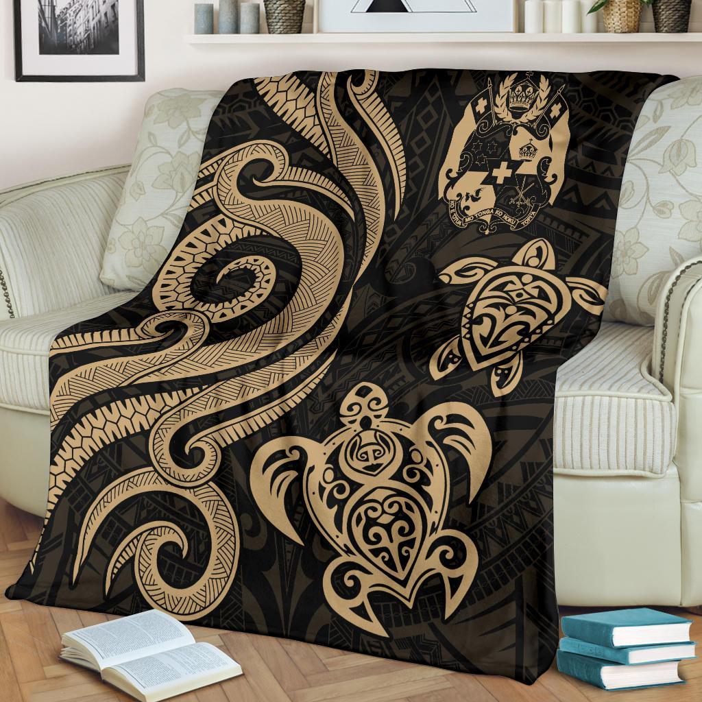 Tonga Polynesian Premium Blanket - Gold Tentacle Turtle - Polynesian Pride