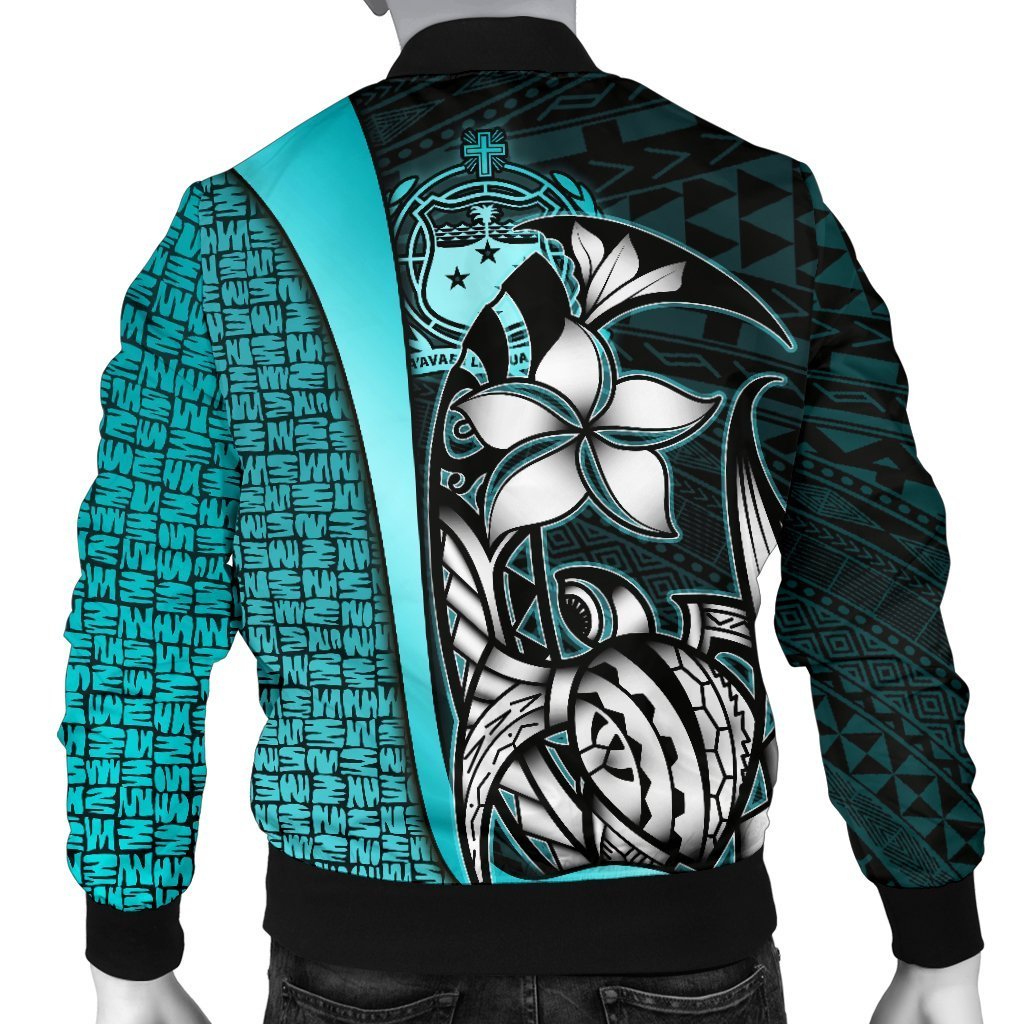 Samoa Polynesian Men's Bomber Jackets Turquoise - Turtle With Hook - Polynesian Pride