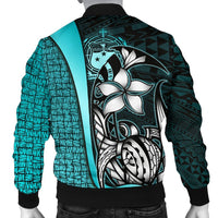 Samoa Polynesian Men's Bomber Jackets Turquoise - Turtle With Hook - Polynesian Pride