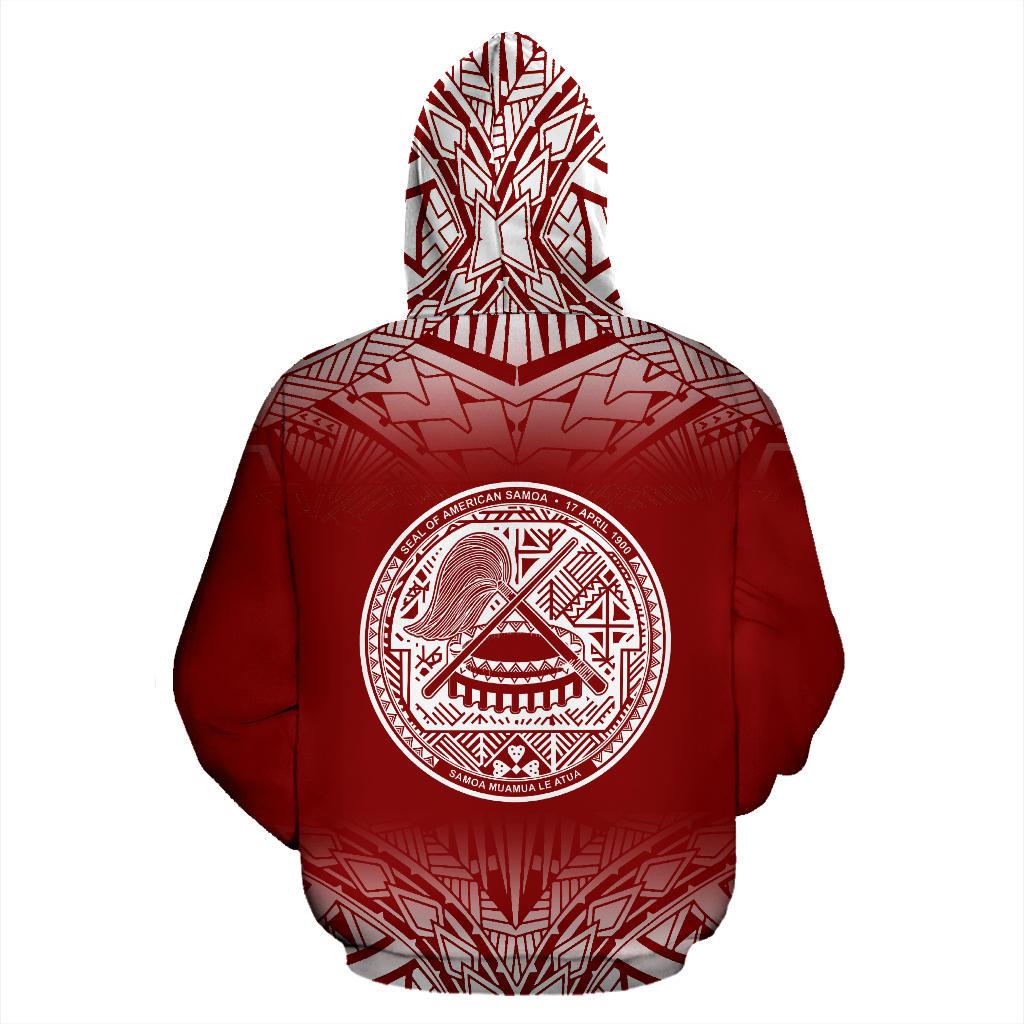 American Samoa All Over Zip up Hoodie Fog Red - Polynesian Pride