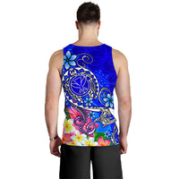 Hawaii Men's Tank Top - Turtle Plumeria Polynesian Tattoo Blue Color - Polynesian Pride