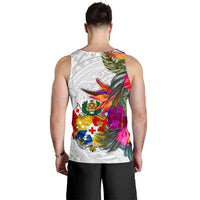 Tonga Men's Tank Top Polynesian Hibiscus White Pattern - Polynesian Pride