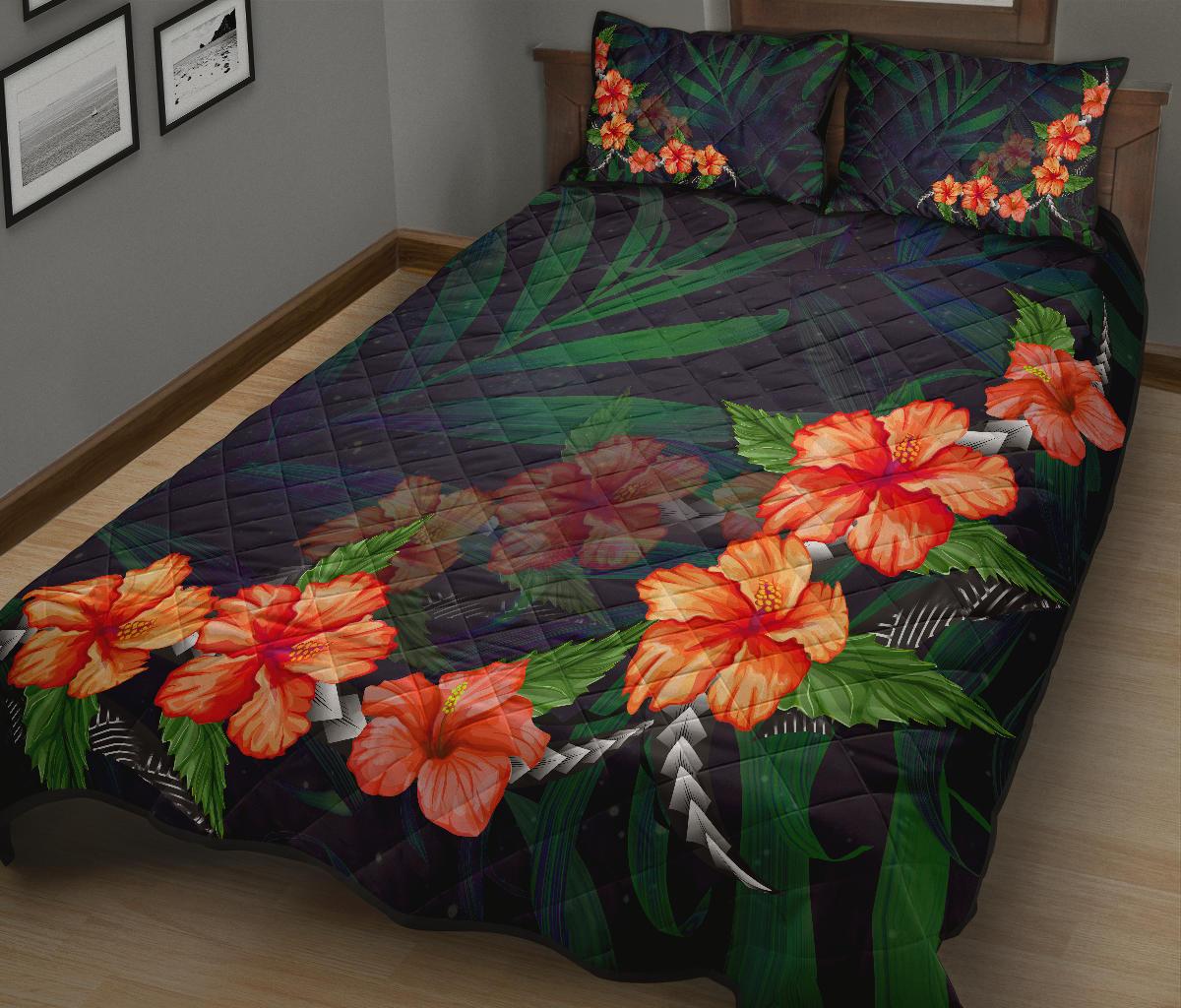 Hibiscus Palm Background Quilt Bed Set - Polynesian Pride