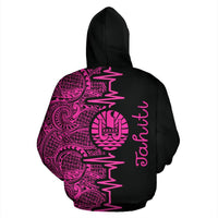 Tahiti Polynesian Hoodie Tahiti Flag Heartbeat Pattern Pink Version TH0 - Polynesian Pride