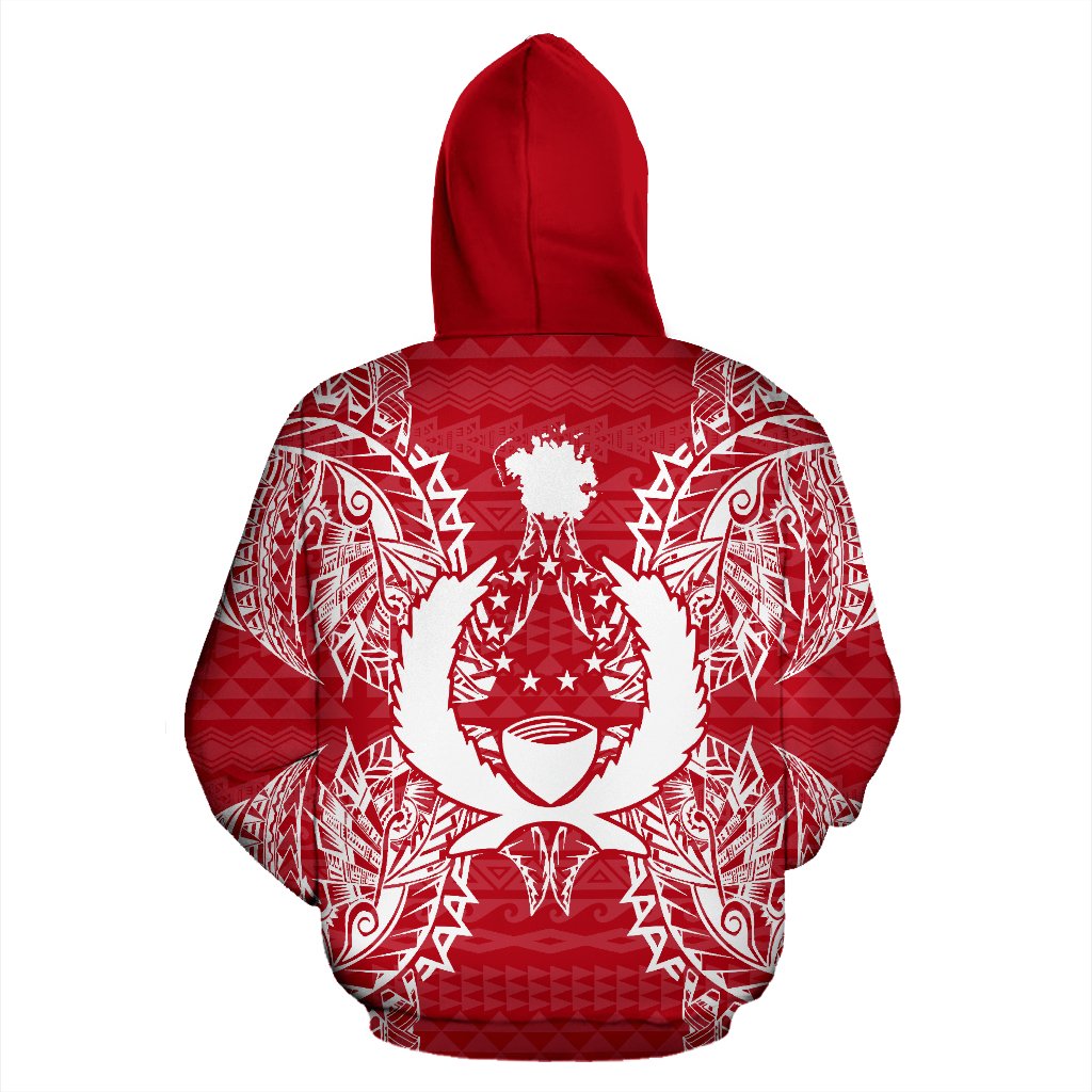 Pohnpei Polynesian ll Over Hoodie Map Red White - Polynesian Pride
