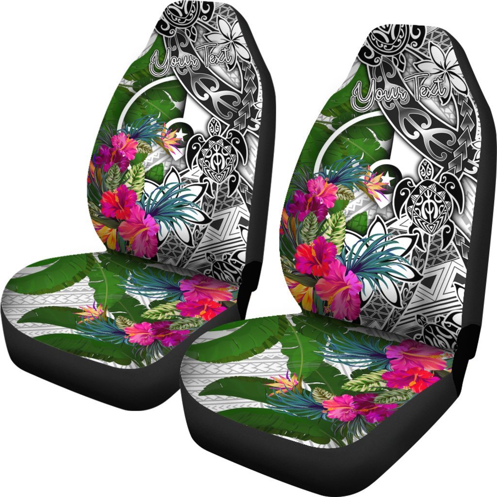 Yap Custom Personalised Car Seat Covers White - Turtle Plumeria Banana Leaf - Polynesian Pride