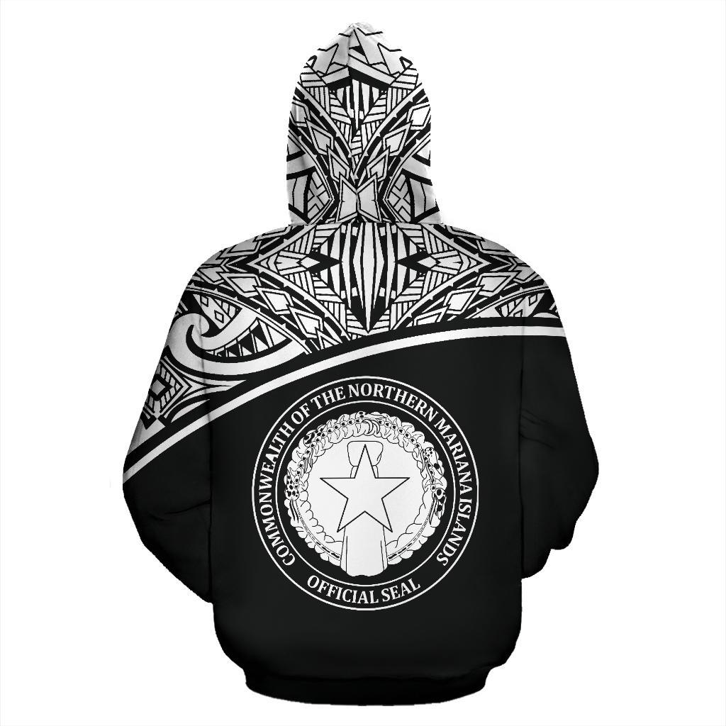 Northern Mariana Islands Polynesian All Over Custom Hoodie Black Curve Version - Polynesian Pride