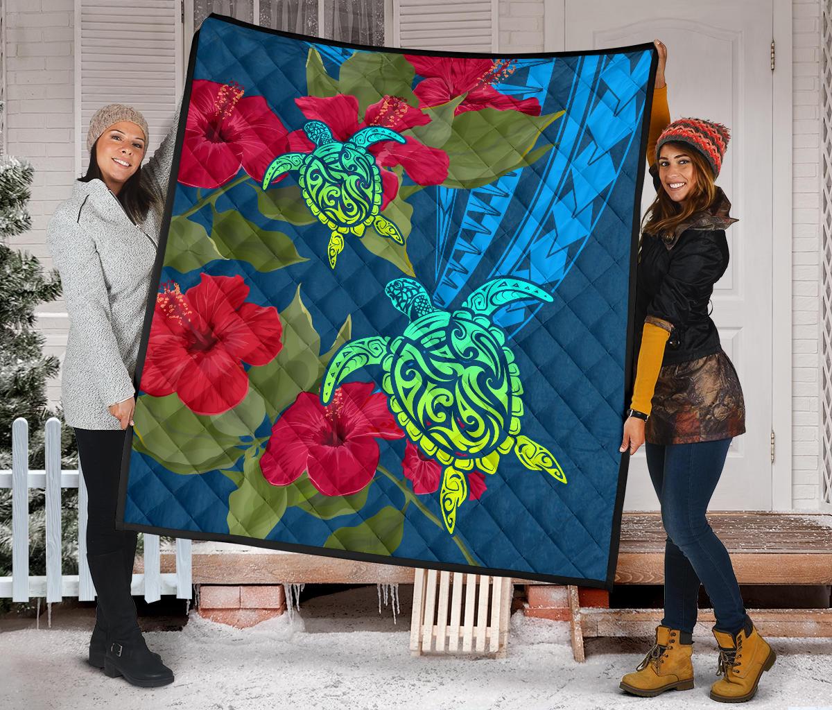 Hawaii Turtle Hibiscus Polynesian Premium Quilt - Bana Style - Polynesian Pride