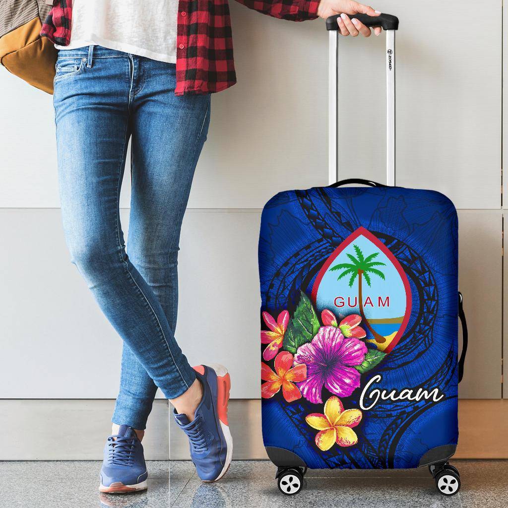 Guam Polynesian Luggage Covers - Floral With Seal Blue - Polynesian Pride
