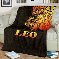 Sun In Leo Zodiac Premium Blanket Polynesian Tattoo Simple - Orange Black - Polynesian Pride