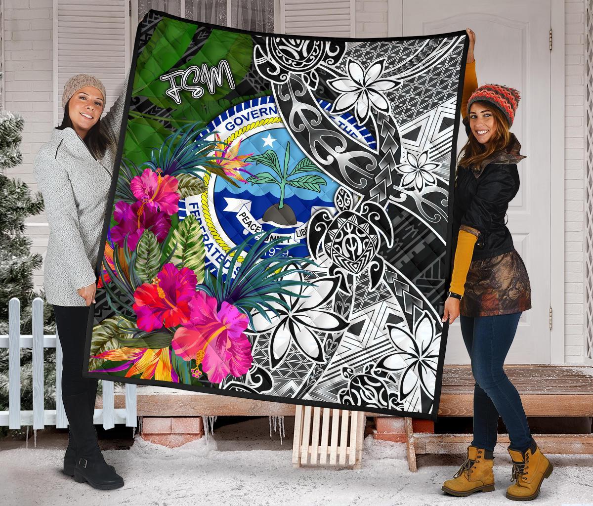 Federated States of Micronesia Premium Quilt - Turtle Plumeria Banana Leaf - Polynesian Pride