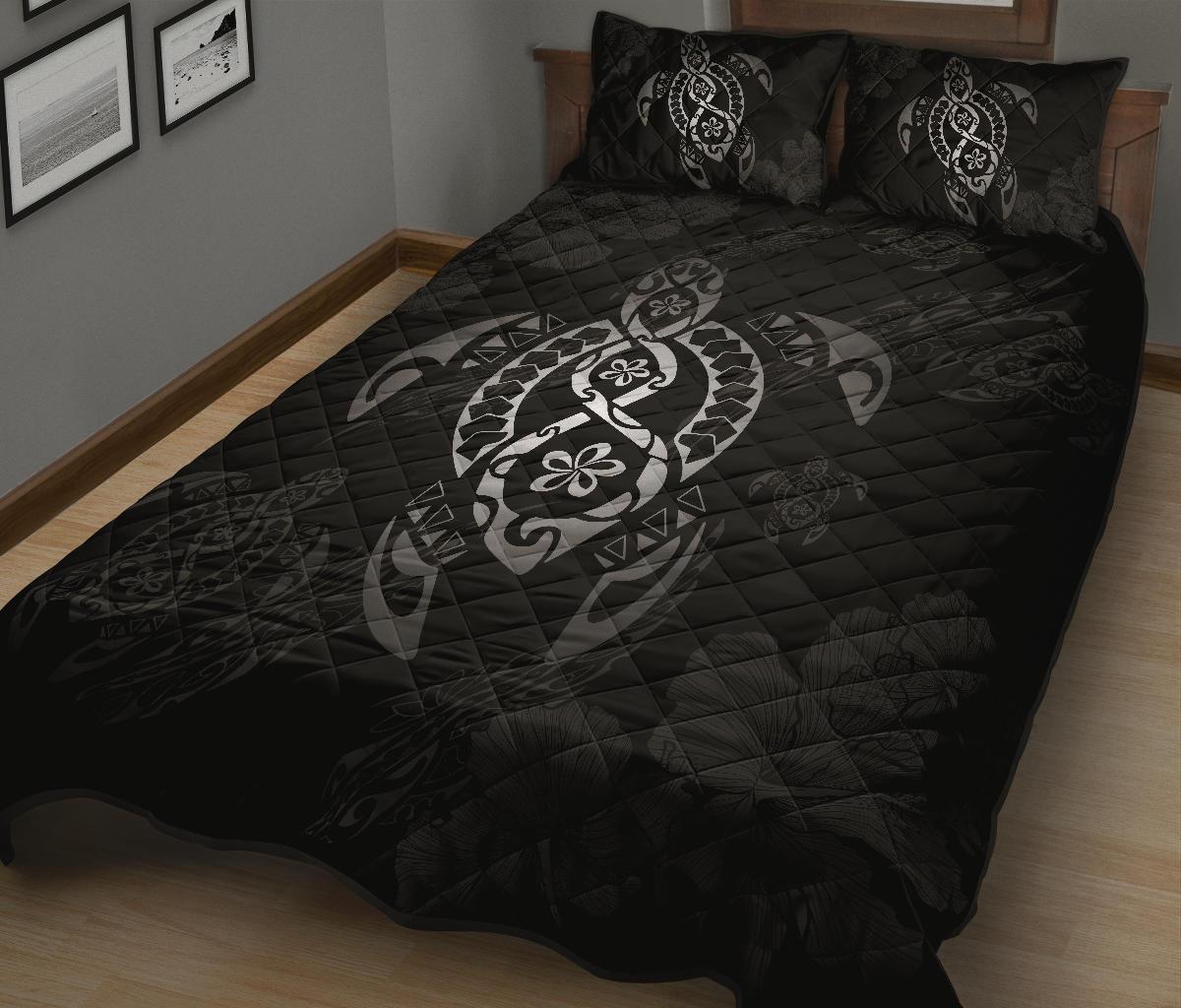 Hawaii Quilt Bed Set - Hawaii Polynesian Turtle Quilt Bed Set Flow Of Turtle Grey - Polynesian Pride