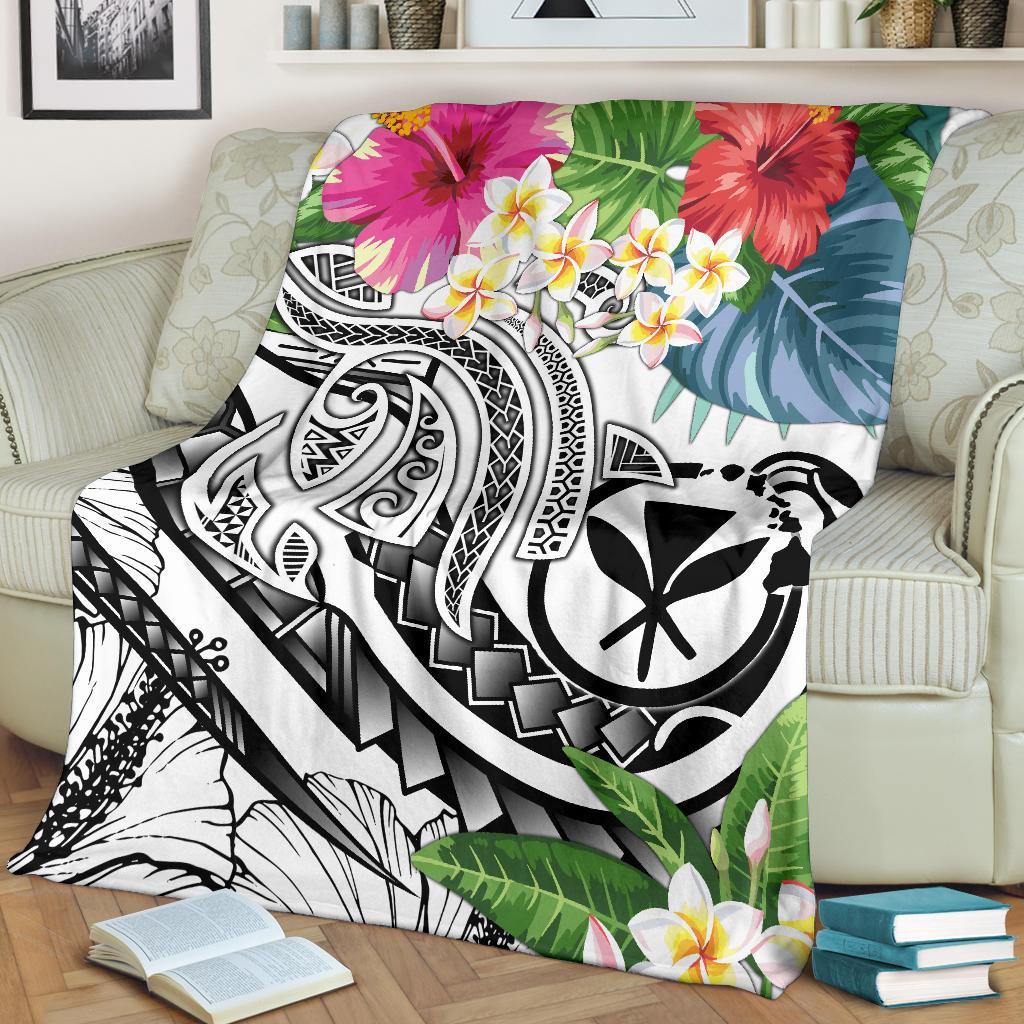 Polynesian Hawaii Kanaka Maoli Premium Blanket - Summer Plumeria (White) - Polynesian Pride