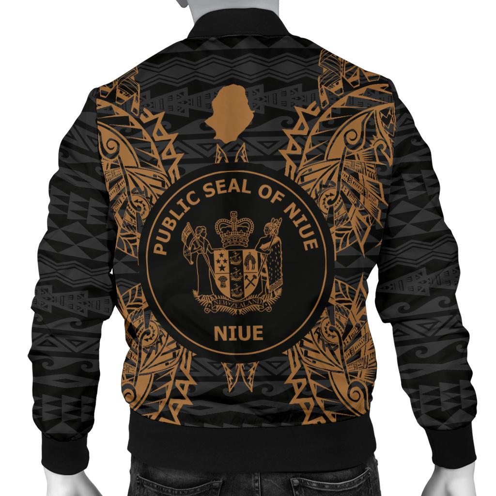 Niue Polynesian Men's Bomber Jacket Map Gold - Polynesian Pride